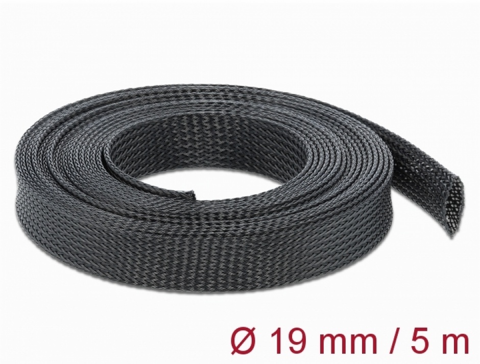 Imagine Plasa pentru organizarea cablurilor 5m x 19mm negru, Delock 18850